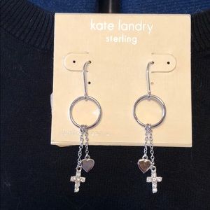 Cross and Heart Silver Earrings